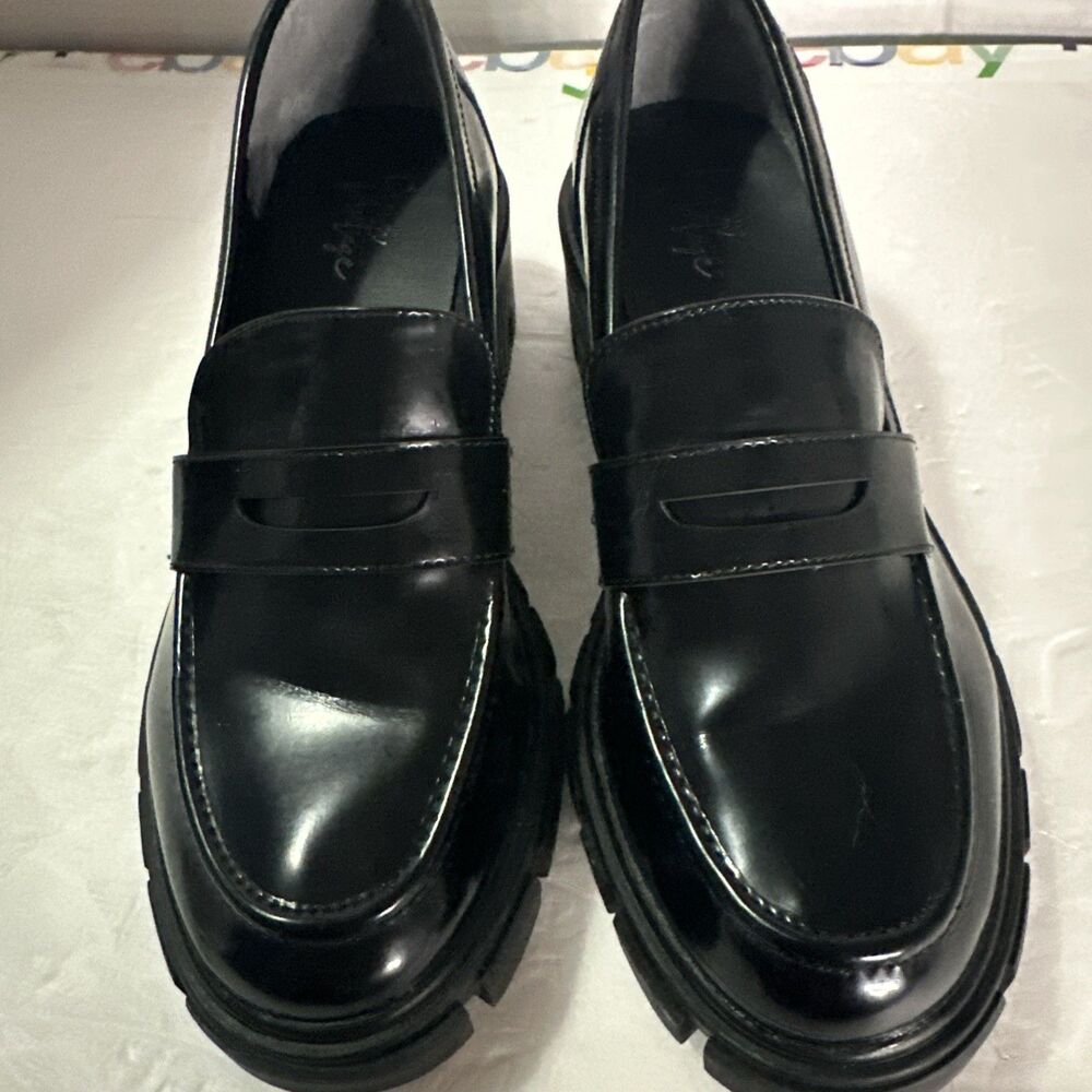 Crown Vintage Shoes Womens 9 M Lane Lugsole Penny Loafer Black Faux Leather - Picture 3 of 8